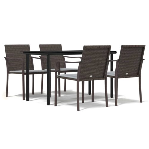 5-Piece Garden Dining Set with Cushions Poly Rattan Wicker Outdoor Patio Furniture Steel