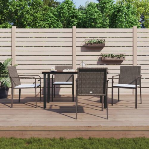 5-Piece Garden Dining Set with Cushions Poly Rattan Wicker Outdoor Patio Furniture Steel - Image 2