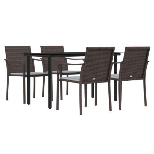 5-Piece Garden Dining Set with Cushions Poly Rattan Wicker Outdoor Patio Furniture Steel - Image 3