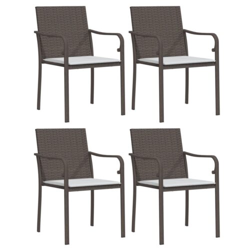5-Piece Garden Dining Set with Cushions Poly Rattan Wicker Outdoor Patio Furniture Steel - Image 4