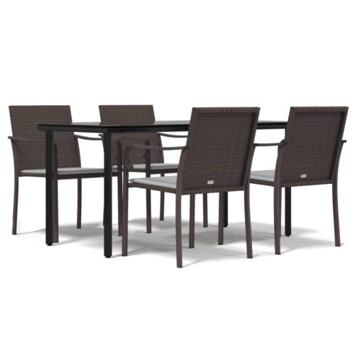 5-Piece Garden Dining Set with Cushions Poly Rattan Wicker Outdoor Patio Furniture Steel