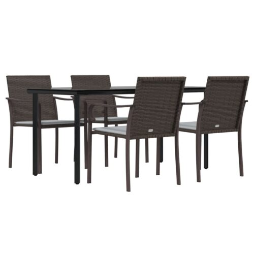 5-Piece Garden Dining Set with Cushions Poly Rattan Wicker Outdoor Patio Furniture Steel - Image 3