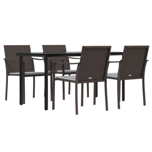 5-Piece Garden Dining Set with Cushions Poly Rattan Wicker Outdoor Patio Furniture Steel - Image 4
