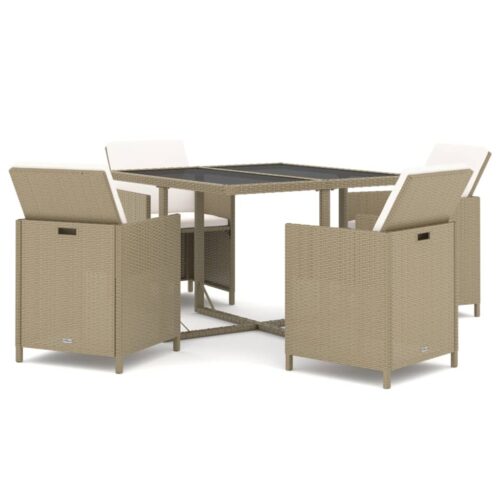 5-Piece Garden Dining Set with Cushions Poly Rattan Wicker Outdoor Patio Furniture Beige