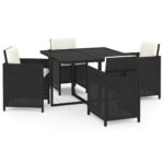 5-Piece Garden Dining Set with Cushions Poly Rattan Wicker Outdoor Patio Furniture Black