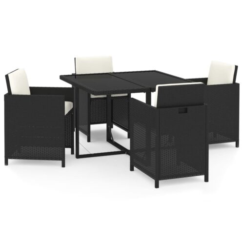 5-Piece Garden Dining Set with Cushions Poly Rattan Wicker Outdoor Patio Furniture Black
