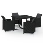 5-Piece Garden Dining Set with Cushions Poly Rattan Wicker Outdoor Patio Furniture Black