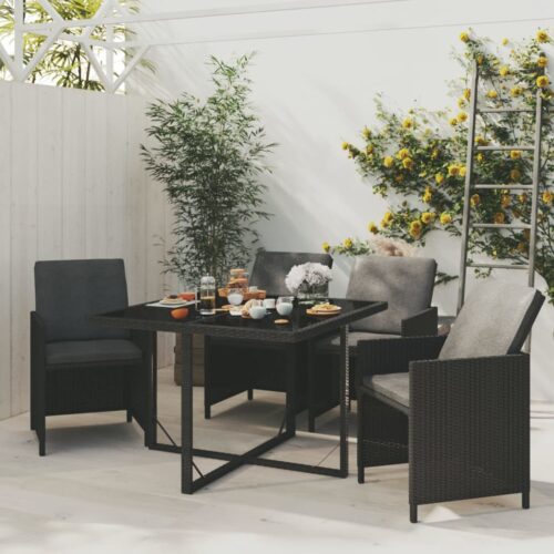 5-Piece Garden Dining Set with Cushions Poly Rattan Wicker Outdoor Patio Furniture Black - Image 2