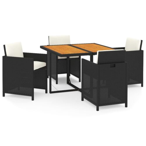 5-Piece Garden Dining Set with Cushions Poly Rattan Wicker Outdoor Patio Furniture Black