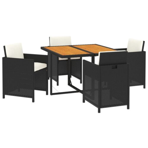 5-Piece Garden Dining Set with Cushions Poly Rattan Wicker Outdoor Patio Furniture Black - Image 3