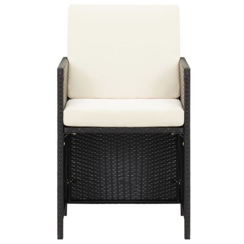 5-Piece Garden Dining Set with Cushions Poly Rattan Wicker Outdoor Patio Furniture Black - Image 5
