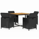 5-Piece Garden Dining Set with Cushions Poly Rattan Wicker Outdoor Patio Furniture Black