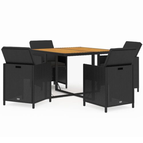 5-Piece Garden Dining Set with Cushions Poly Rattan Wicker Outdoor Patio Furniture Black
