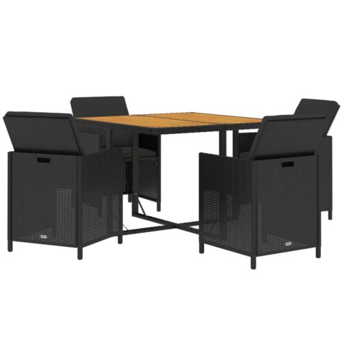 5-Piece Garden Dining Set with Cushions Poly Rattan Wicker Outdoor Patio Furniture Black - Image 3