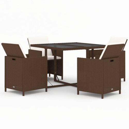 5-Piece Garden Dining Set with Cushions Poly Rattan Wicker Outdoor Patio Furniture Brown