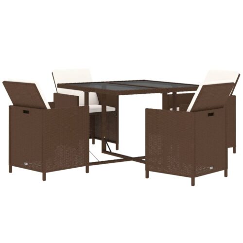 5-Piece Garden Dining Set with Cushions Poly Rattan Wicker Outdoor Patio Furniture Brown - Image 3