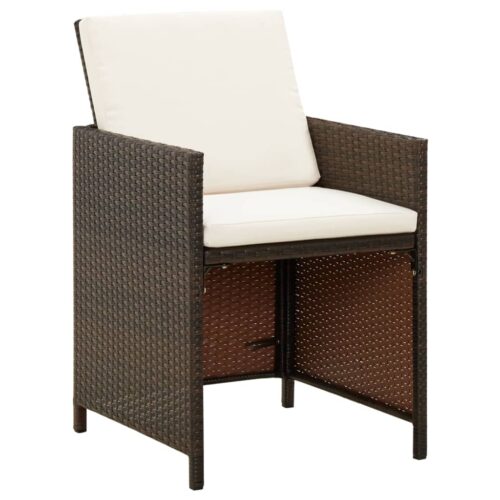 5-Piece Garden Dining Set with Cushions Poly Rattan Wicker Outdoor Patio Furniture Brown - Image 4