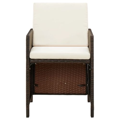 5-Piece Garden Dining Set with Cushions Poly Rattan Wicker Outdoor Patio Furniture Brown - Image 5
