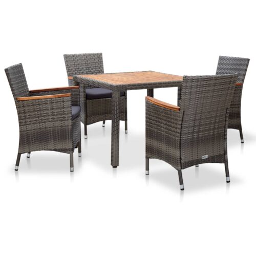 5-Piece Garden Dining Set with Cushions Poly Rattan Wicker Outdoor Patio Furniture Grey