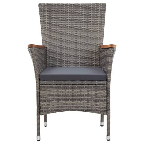 5-Piece Garden Dining Set with Cushions Poly Rattan Wicker Outdoor Patio Furniture Grey - Image 6