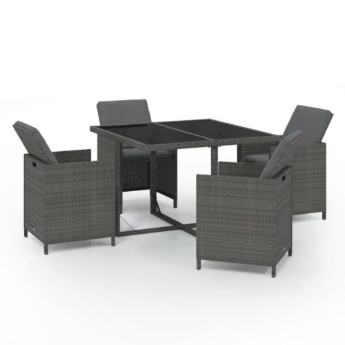 5-Piece Garden Dining Set with Cushions Poly Rattan Wicker Outdoor Patio Furniture Grey