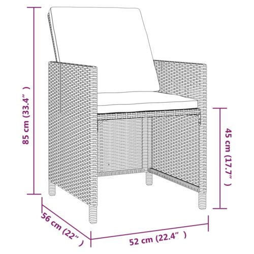 5-Piece Garden Dining Set with Cushions Poly Rattan Wicker Outdoor Patio Furniture Grey - Image 5
