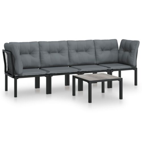 5-Piece Garden Lounge Set Black Grey Poly Rattan Wicker Outdoor Patio Furniture