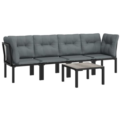 5-Piece Garden Lounge Set Black Grey Poly Rattan Wicker Outdoor Patio Furniture - Image 3