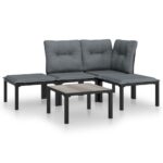 5-Piece Garden Lounge Set Black Grey Poly Rattan Wicker Outdoor Patio Furniture