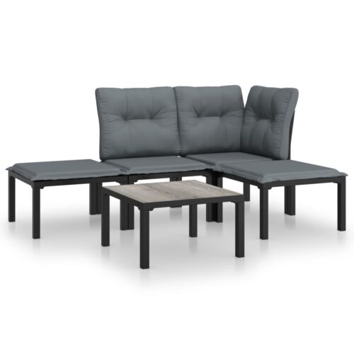 5-Piece Garden Lounge Set Black Grey Poly Rattan Wicker Outdoor Patio Furniture