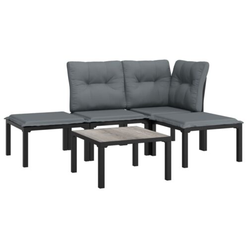 5-Piece Garden Lounge Set Black Grey Poly Rattan Wicker Outdoor Patio Furniture - Image 3
