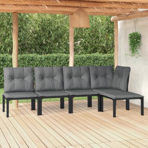 5-Piece Garden Lounge Set Black Grey Poly Rattan Wicker Outdoor Patio Furniture - Image 2