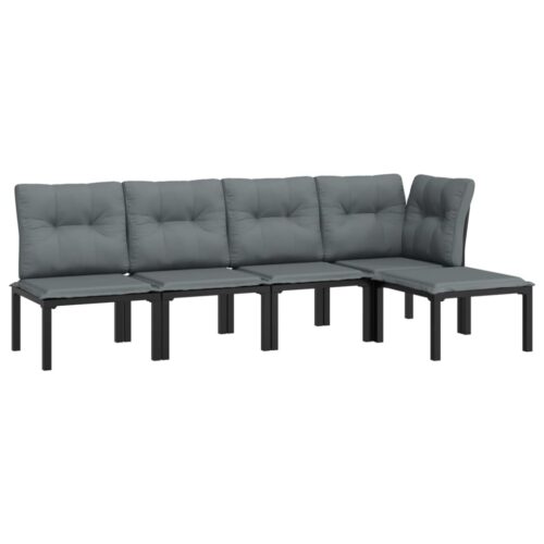 5-Piece Garden Lounge Set Black Grey Poly Rattan Wicker Outdoor Patio Furniture - Image 3