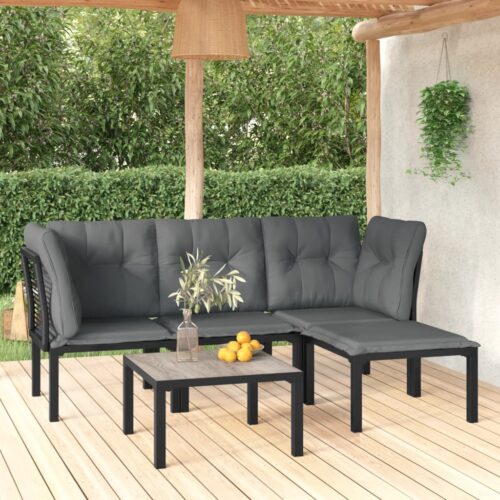 5-Piece Garden Lounge Set Black Grey Poly Rattan Wicker Outdoor Patio Furniture - Image 2