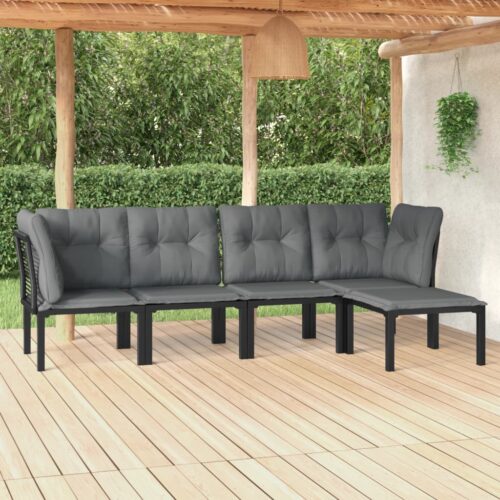 5-Piece Garden Lounge Set Black Grey Poly Rattan Wicker Outdoor Patio Furniture - Image 2