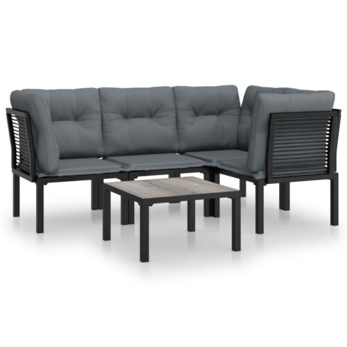 5-Piece Garden Lounge Set Black Grey Poly Rattan Wicker Outdoor Patio Furniture