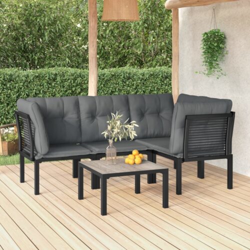 5-Piece Garden Lounge Set Black Grey Poly Rattan Wicker Outdoor Patio Furniture - Image 2