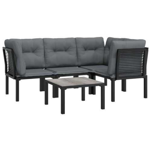 5-Piece Garden Lounge Set Black Grey Poly Rattan Wicker Outdoor Patio Furniture - Image 3