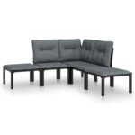 5-Piece Garden Lounge Set Black Grey Poly Rattan Wicker Outdoor Patio Furniture
