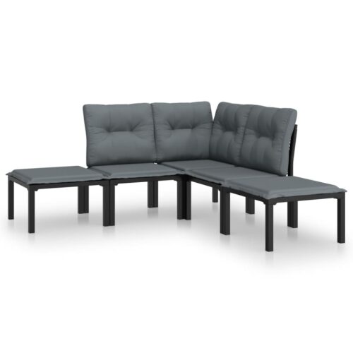 5-Piece Garden Lounge Set Black Grey Poly Rattan Wicker Outdoor Patio Furniture