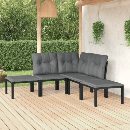5-Piece Garden Lounge Set Black Grey Poly Rattan Wicker Outdoor Patio Furniture - Image 2