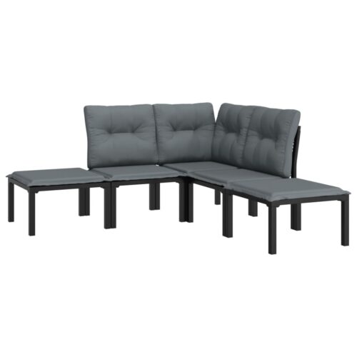 5-Piece Garden Lounge Set Black Grey Poly Rattan Wicker Outdoor Patio Furniture - Image 3