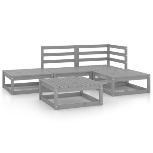 5-Piece Garden Lounge Set Grey Pine Wood Outdoor Patio Furniture