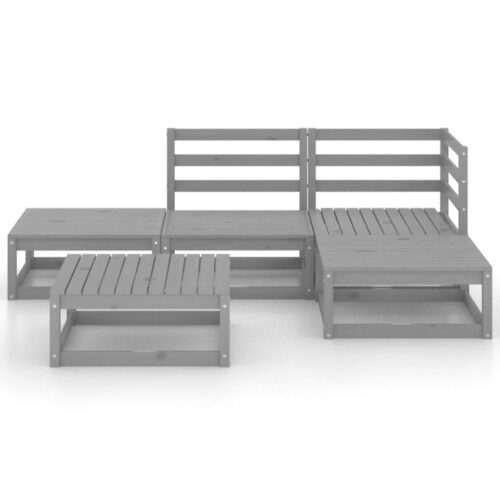 5-Piece Garden Lounge Set Grey Pine Wood Outdoor Patio Furniture - Image 3