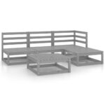 5-Piece Garden Lounge Set Grey Pine Wood Outdoor Patio Furniture