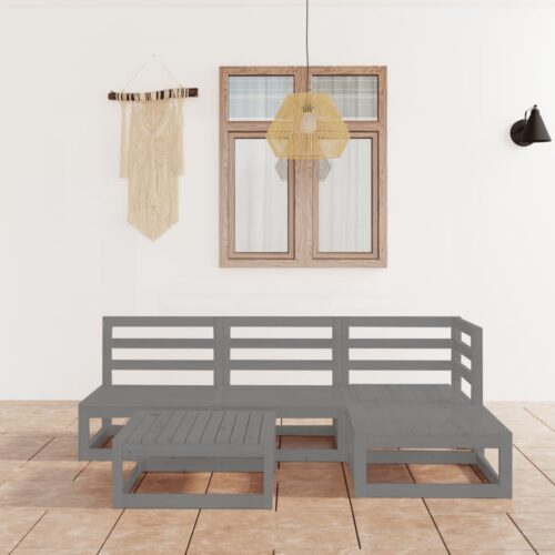 5-Piece Garden Lounge Set Grey Pine Wood Outdoor Patio Furniture - Image 2