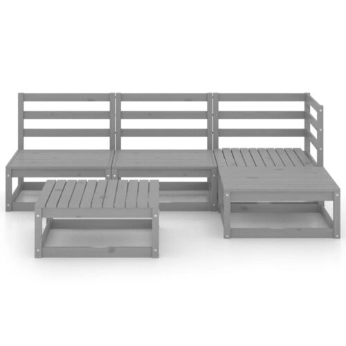 5-Piece Garden Lounge Set Grey Pine Wood Outdoor Patio Furniture - Image 3
