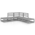 5-Piece Garden Lounge Set Grey Pine Wood Outdoor Patio Furniture