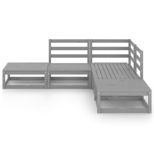 5-Piece Garden Lounge Set Grey Pine Wood Outdoor Patio Furniture - Image 3