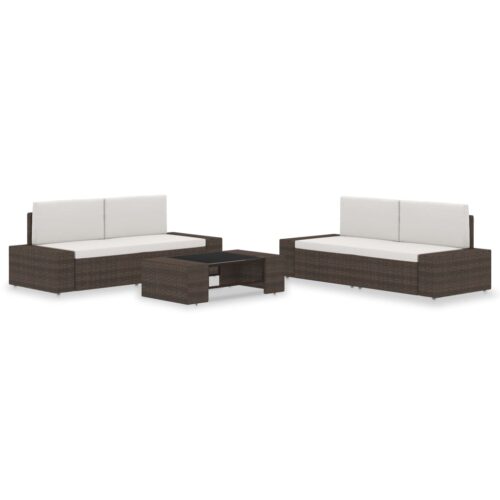 5-Piece Garden Lounge Set Poly Rattan Wicker Outdoor Patio Furniture Brown - Image 2
